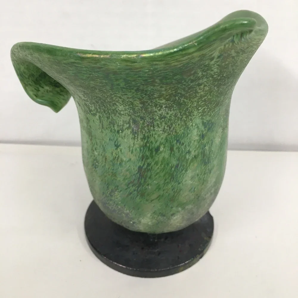Vintage Murano Green Lily glass Vase Candle Holder made in Italy Sarreid ltd.